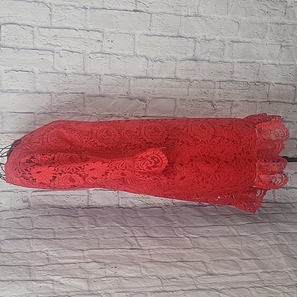 DONNA RICCO Detailed Red Lace Dress Size 10 - Picture 5 of 8